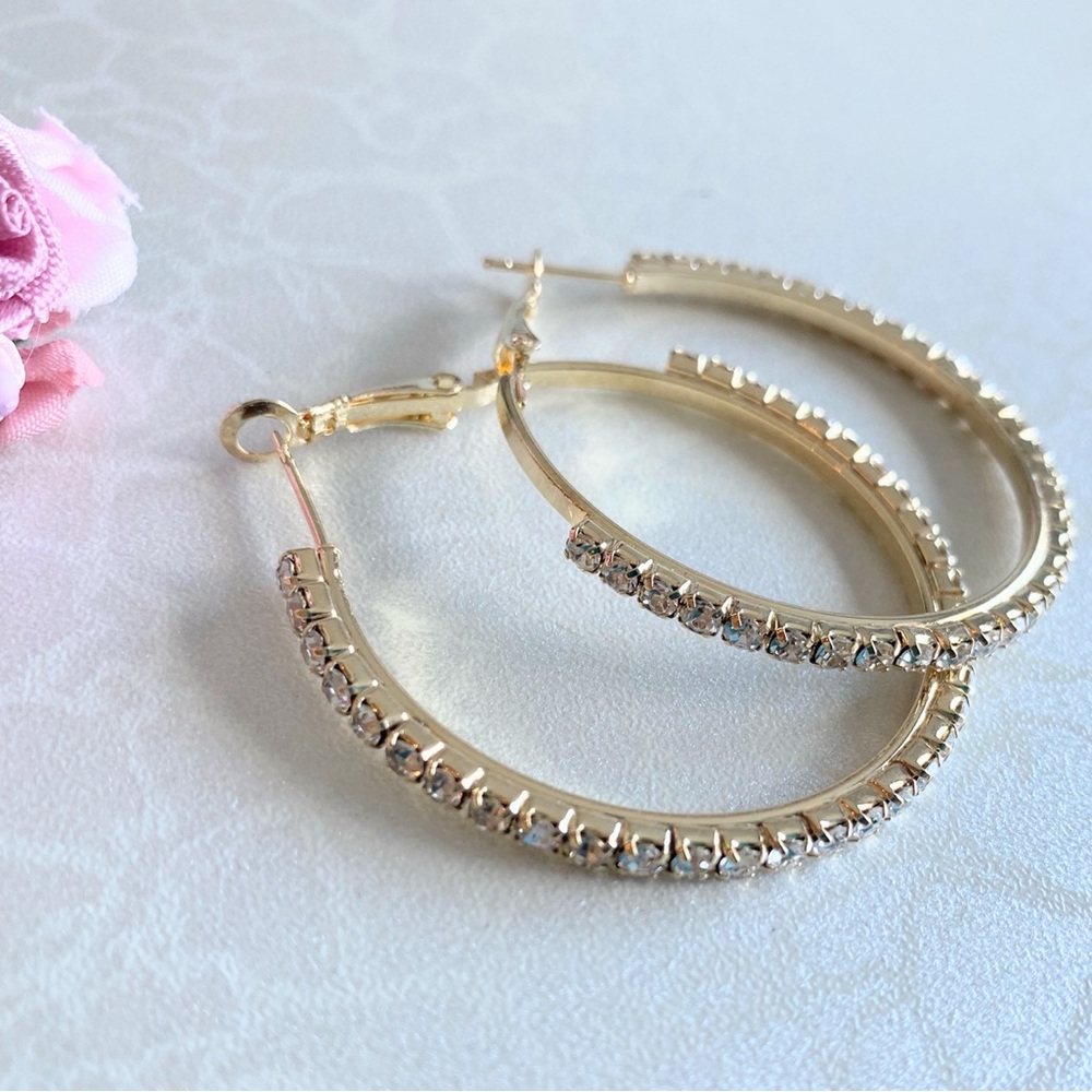Gold Crystal Hoop Earrings - Elegant Women Jewelry